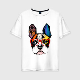 Женская футболка хлопок Oversize с принтом Лоскутный бульдог в Петрозаводске, 100% хлопок | свободный крой, круглый ворот, спущенный рукав, длина до линии бедер
 | бульдог | домашние животные | пес | песик | собака | собачка | французский бульдог