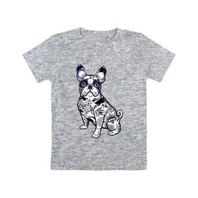 Детская футболка хлопок с принтом Суровый бульдог в Петрозаводске, 100% хлопок | круглый вырез горловины, полуприлегающий силуэт, длина до линии бедер | бульдог | домашние животные | пес | песик | собака | собачка | французский бульдог