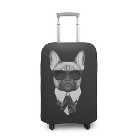 Чехол для чемодана 3D с принтом Бульдог в черном в Петрозаводске, 86% полиэфир, 14% спандекс | двустороннее нанесение принта, прорези для ручек и колес | бульдог | домашние животные | пес | песик | собака | собачка | французский бульдог