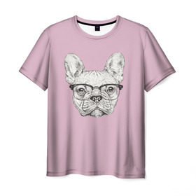 Мужская футболка 3D с принтом Бульдог в очках в Петрозаводске, 100% полиэфир | прямой крой, круглый вырез горловины, длина до линии бедер | бульдог | домашние животные | пес | песик | собака | собачка | французский бульдог