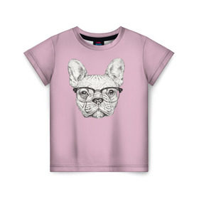 Детская футболка 3D с принтом Бульдог в очках в Петрозаводске, 100% гипоаллергенный полиэфир | прямой крой, круглый вырез горловины, длина до линии бедер, чуть спущенное плечо, ткань немного тянется | бульдог | домашние животные | пес | песик | собака | собачка | французский бульдог