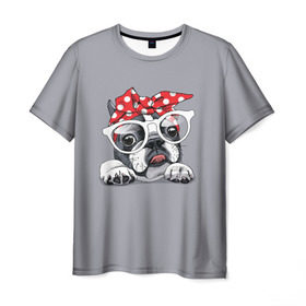 Мужская футболка 3D с принтом Бульдог в очках_2 в Петрозаводске, 100% полиэфир | прямой крой, круглый вырез горловины, длина до линии бедер | бульдог | домашние животные | пес | песик | собака | собачка | французский бульдог
