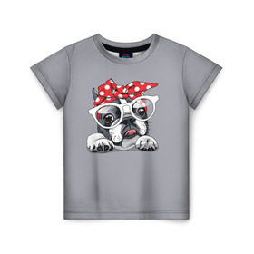 Детская футболка 3D с принтом Бульдог в очках_2 в Петрозаводске, 100% гипоаллергенный полиэфир | прямой крой, круглый вырез горловины, длина до линии бедер, чуть спущенное плечо, ткань немного тянется | бульдог | домашние животные | пес | песик | собака | собачка | французский бульдог