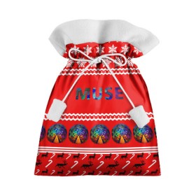 Подарочный 3D мешок с принтом Праздничный Muse в Петрозаводске, 100% полиэстер | Размер: 29*39 см | Тематика изображения на принте: muse | альтернативный | группа | доминик ховард | знак | красный | крис уолстенхолм | мо | моус | моусе | муза | музе | мусе | мэттью беллами | надпись | новогодний | новый год | праздник | прогрессивный