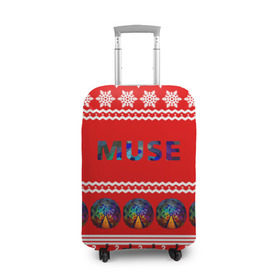 Чехол для чемодана 3D с принтом Праздничный Muse в Петрозаводске, 86% полиэфир, 14% спандекс | двустороннее нанесение принта, прорези для ручек и колес | muse | альтернативный | группа | доминик ховард | знак | красный | крис уолстенхолм | мо | моус | моусе | муза | музе | мусе | мэттью беллами | надпись | новогодний | новый год | праздник | прогрессивный