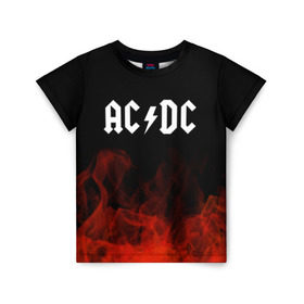 Детская футболка 3D с принтом AC/DC в Петрозаводске, 100% гипоаллергенный полиэфир | прямой крой, круглый вырез горловины, длина до линии бедер, чуть спущенное плечо, ткань немного тянется | Тематика изображения на принте: ac dc | logo | metal | music | rock | лого | логотип | метал | музыка | рок