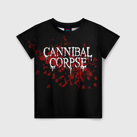 Детская футболка 3D с принтом Cannibal Corpse в Петрозаводске, 100% гипоаллергенный полиэфир | прямой крой, круглый вырез горловины, длина до линии бедер, чуть спущенное плечо, ткань немного тянется | Тематика изображения на принте: cannibal corpse | logo | metal | music | rock | лого | логотип | метал | музыка | рок