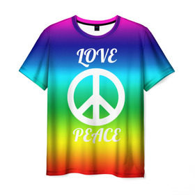 Мужская футболка 3D с принтом Love and Peace в Петрозаводске, 100% полиэфир | прямой крой, круглый вырез горловины, длина до линии бедер | Тематика изображения на принте: любовь и мир | мир | хиппи