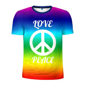 Мужская футболка 3D спортивная с принтом Love and Peace в Петрозаводске, 100% полиэстер с улучшенными характеристиками | приталенный силуэт, круглая горловина, широкие плечи, сужается к линии бедра | Тематика изображения на принте: любовь и мир | мир | хиппи