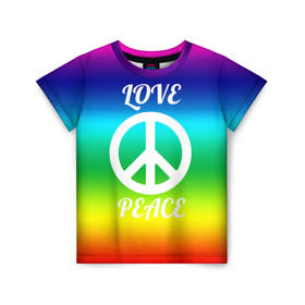 Детская футболка 3D с принтом Love and Peace в Петрозаводске, 100% гипоаллергенный полиэфир | прямой крой, круглый вырез горловины, длина до линии бедер, чуть спущенное плечо, ткань немного тянется | любовь и мир | мир | хиппи