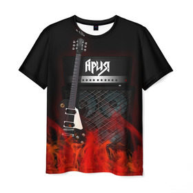 Мужская футболка 3D с принтом Ария в Петрозаводске, 100% полиэфир | прямой крой, круглый вырез горловины, длина до линии бедер | logo | metal | music | rock | ария | лого | логотип | метал | музыка | рок