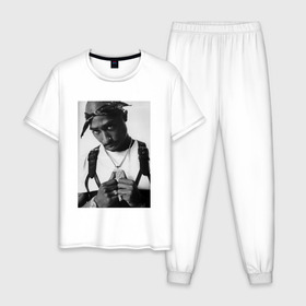 Мужская пижама хлопок с принтом 2pac в Петрозаводске, 100% хлопок | брюки и футболка прямого кроя, без карманов, на брюках мягкая резинка на поясе и по низу штанин
 | 2pac | hip hop тупак | rap