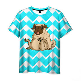 Мужская футболка 3D с принтом Забавный мопс в Петрозаводске, 100% полиэфир | прямой крой, круглый вырез горловины, длина до линии бедер | animal | dog | pet | pug | puppy | арт | бульдог | животные | милые | мопс | пес | собаки | текстура
