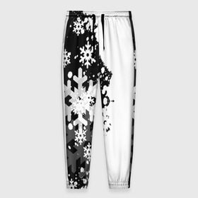 Мужские брюки 3D с принтом Снежные узоры в Петрозаводске, 100% полиэстер | манжеты по низу, эластичный пояс регулируется шнурком, по бокам два кармана без застежек, внутренняя часть кармана из мелкой сетки | black | christmas | new year | pattern | white | абстракция | зима | новый год | рождество | снег | снежинки | узор | черно белые