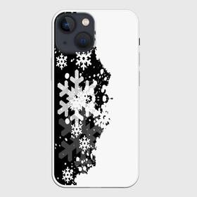 Чехол для iPhone 13 mini с принтом Снежные узоры в Петрозаводске,  |  | black | christmas | new year | pattern | white | абстракция | зима | новый год | рождество | снег | снежинки | узор | черно белые