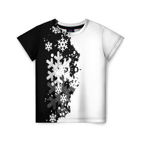 Детская футболка 3D с принтом Снежные узоры в Петрозаводске, 100% гипоаллергенный полиэфир | прямой крой, круглый вырез горловины, длина до линии бедер, чуть спущенное плечо, ткань немного тянется | black | christmas | new year | pattern | white | абстракция | зима | новый год | рождество | снег | снежинки | узор | черно белые