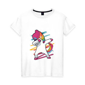Женская футболка хлопок с принтом Единорог радуга в Петрозаводске, 100% хлопок | прямой крой, круглый вырез горловины, длина до линии бедер, слегка спущенное плечо | единорог | лошадки | пони | радуга