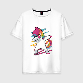 Женская футболка хлопок Oversize с принтом Единорог радуга в Петрозаводске, 100% хлопок | свободный крой, круглый ворот, спущенный рукав, длина до линии бедер
 | единорог | лошадки | пони | радуга