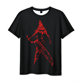 Мужская футболка 3D с принтом Пирамидоголовый в Петрозаводске, 100% полиэфир | прямой крой, круглый вырез горловины, длина до линии бедер | hill | resident evil | silent | анубис | зла | зло | нож | обитель | пирамидоголовый | сайлент | ужасы | хилл