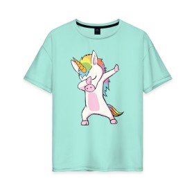 Женская футболка хлопок Oversize с принтом Единорог радуга в Петрозаводске, 100% хлопок | свободный крой, круглый ворот, спущенный рукав, длина до линии бедер
 | единорог | пони