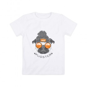 Детская футболка хлопок с принтом PUGSTER в Петрозаводске, 100% хлопок | круглый вырез горловины, полуприлегающий силуэт, длина до линии бедер | домашние животные | мопс | пес | собака