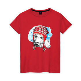 Женская футболка хлопок с принтом Немецкая овчарка в шапочке в Петрозаводске, 100% хлопок | прямой крой, круглый вырез горловины, длина до линии бедер, слегка спущенное плечо | 