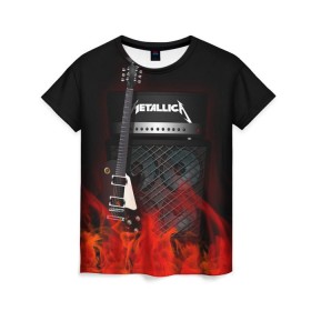 Женская футболка 3D с принтом Metallica в Петрозаводске, 100% полиэфир ( синтетическое хлопкоподобное полотно) | прямой крой, круглый вырез горловины, длина до линии бедер | logo | metal | metallica | music | rock | лого | логотип | метал | металика | металлика | музыка | рок