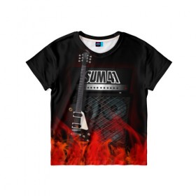Детская футболка 3D с принтом Sum 41 в Петрозаводске, 100% гипоаллергенный полиэфир | прямой крой, круглый вырез горловины, длина до линии бедер, чуть спущенное плечо, ткань немного тянется | logo | metal | music | rock | sum 41 | sum41 | лого | логотип | метал | музыка | рок