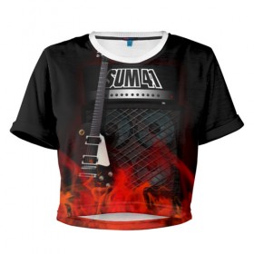 Женская футболка 3D укороченная с принтом Sum 41 в Петрозаводске, 100% полиэстер | круглая горловина, длина футболки до линии талии, рукава с отворотами | logo | metal | music | rock | sum 41 | sum41 | лого | логотип | метал | музыка | рок