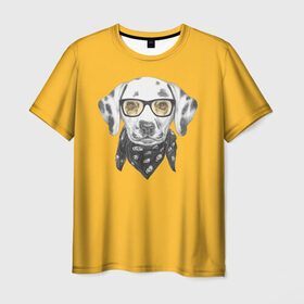 Мужская футболка 3D с принтом Далматинщик в Петрозаводске, 100% полиэфир | прямой крой, круглый вырез горловины, длина до линии бедер | далматин | далматинец | домашние животные | пес | песик | собака | собачка | терьер | шпиц