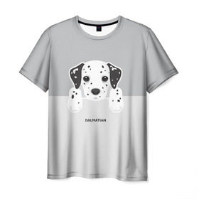 Мужская футболка 3D с принтом Dalmatian Puppy в Петрозаводске, 100% полиэфир | прямой крой, круглый вырез горловины, длина до линии бедер | далматин | далматинец | домашние животные | пес | песик | собака | собачка | терьер | шпиц