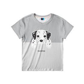 Детская футболка 3D с принтом Dalmatian Puppy в Петрозаводске, 100% гипоаллергенный полиэфир | прямой крой, круглый вырез горловины, длина до линии бедер, чуть спущенное плечо, ткань немного тянется | Тематика изображения на принте: далматин | далматинец | домашние животные | пес | песик | собака | собачка | терьер | шпиц