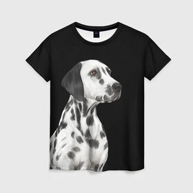 Женская футболка 3D с принтом Далматинец арт в Петрозаводске, 100% полиэфир ( синтетическое хлопкоподобное полотно) | прямой крой, круглый вырез горловины, длина до линии бедер | далматин | далматинец | домашние животные | пес | песик | собака | собачка | терьер | шпиц