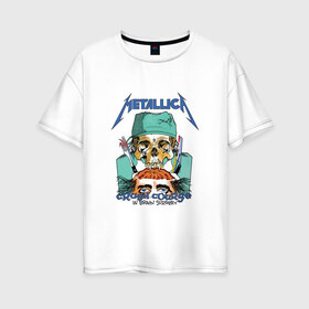 Женская футболка хлопок Oversize с принтом Metallica crash course в Петрозаводске, 100% хлопок | свободный крой, круглый ворот, спущенный рукав, длина до линии бедер
 | metallica | группа | джеймс хэтфилд | кирк хэмметт | ларс ульрих | метал | металика | металлика | миталика | музыка | роберт трухильо | рок | трэш | трэшметал | хард | хардрок | хеви | хевиметал