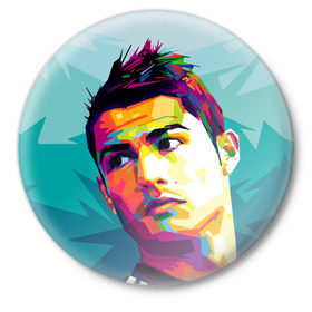 Значок с принтом Cristiano Ronaldo в Петрозаводске,  металл | круглая форма, металлическая застежка в виде булавки | Тематика изображения на принте: криштиану | реал мадрид | роналду