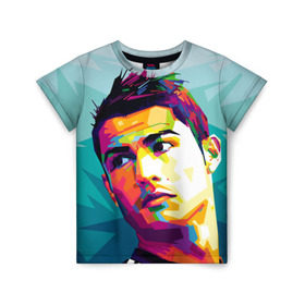 Детская футболка 3D с принтом Cristiano Ronaldo в Петрозаводске, 100% гипоаллергенный полиэфир | прямой крой, круглый вырез горловины, длина до линии бедер, чуть спущенное плечо, ткань немного тянется | Тематика изображения на принте: криштиану | реал мадрид | роналду