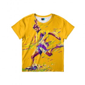 Детская футболка 3D с принтом Футболист в Петрозаводске, 100% гипоаллергенный полиэфир | прямой крой, круглый вырез горловины, длина до линии бедер, чуть спущенное плечо, ткань немного тянется | pop art | поп арт | цвета | яркие