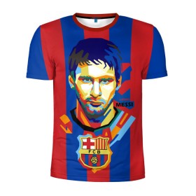 Мужская футболка 3D спортивная с принтом Lionel Messi в Петрозаводске, 100% полиэстер с улучшенными характеристиками | приталенный силуэт, круглая горловина, широкие плечи, сужается к линии бедра | barcelona | lionel | messi | барселона | лионель | месси | поп арт