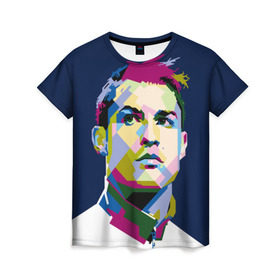 Женская футболка 3D с принтом Cristiano Ronaldo в Петрозаводске, 100% полиэфир ( синтетическое хлопкоподобное полотно) | прямой крой, круглый вырез горловины, длина до линии бедер | криштиану | реал мадрид | роналду