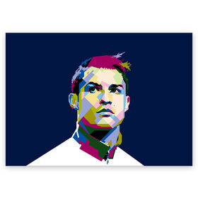 Поздравительная открытка с принтом Cristiano Ronaldo в Петрозаводске, 100% бумага | плотность бумаги 280 г/м2, матовая, на обратной стороне линовка и место для марки
 | Тематика изображения на принте: криштиану | реал мадрид | роналду