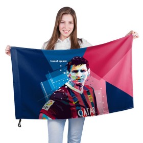 Флаг 3D с принтом Lionel Messi в Петрозаводске, 100% полиэстер | плотность ткани — 95 г/м2, размер — 67 х 109 см. Принт наносится с одной стороны | barcelona | lionel | messi | барселона | лионель | месси | поп арт