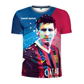 Мужская футболка 3D спортивная с принтом Lionel Messi в Петрозаводске, 100% полиэстер с улучшенными характеристиками | приталенный силуэт, круглая горловина, широкие плечи, сужается к линии бедра | barcelona | lionel | messi | барселона | лионель | месси | поп арт