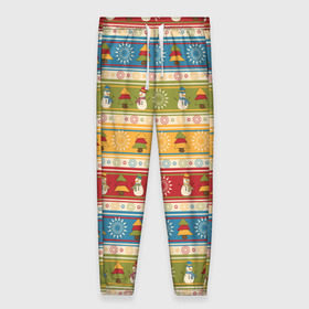 Женские брюки 3D с принтом Рождественские узоры в Петрозаводске, полиэстер 100% | прямой крой, два кармана без застежек по бокам, с мягкой трикотажной резинкой на поясе и по низу штанин. В поясе для дополнительного комфорта — широкие завязки | 