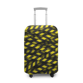 Чехол для чемодана 3D с принтом Черно-желтая лента в Петрозаводске, 86% полиэфир, 14% спандекс | двустороннее нанесение принта, прорези для ручек и колес | danger | желтый | знак | ограждение | опастость | паттрен | скотч | черный