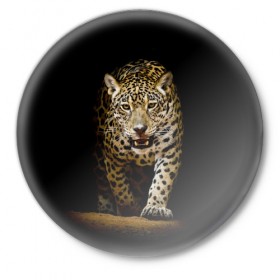 Значок с принтом Leopard в Петрозаводске,  металл | круглая форма, металлическая застежка в виде булавки | Тематика изображения на принте: дикая кошка | зверь | клыки | кот | леопард | оскал | пантера | природа | хищник | ягуар