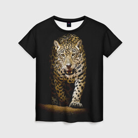 Женская футболка 3D с принтом Leopard в Петрозаводске, 100% полиэфир ( синтетическое хлопкоподобное полотно) | прямой крой, круглый вырез горловины, длина до линии бедер | дикая кошка | зверь | клыки | кот | леопард | оскал | пантера | природа | хищник | ягуар