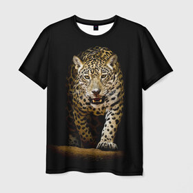 Мужская футболка 3D с принтом Leopard в Петрозаводске, 100% полиэфир | прямой крой, круглый вырез горловины, длина до линии бедер | Тематика изображения на принте: дикая кошка | зверь | клыки | кот | леопард | оскал | пантера | природа | хищник | ягуар
