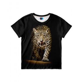 Детская футболка 3D с принтом Leopard в Петрозаводске, 100% гипоаллергенный полиэфир | прямой крой, круглый вырез горловины, длина до линии бедер, чуть спущенное плечо, ткань немного тянется | Тематика изображения на принте: дикая кошка | зверь | клыки | кот | леопард | оскал | пантера | природа | хищник | ягуар