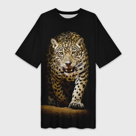 Платье-футболка 3D с принтом Leopard в Петрозаводске,  |  | дикая кошка | зверь | клыки | кот | леопард | оскал | пантера | природа | хищник | ягуар
