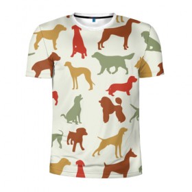 Мужская футболка 3D спортивная с принтом Силуэты собак в Петрозаводске, 100% полиэстер с улучшенными характеристиками | приталенный силуэт, круглая горловина, широкие плечи, сужается к линии бедра | год собаки | новый год | пес | собака | щенок